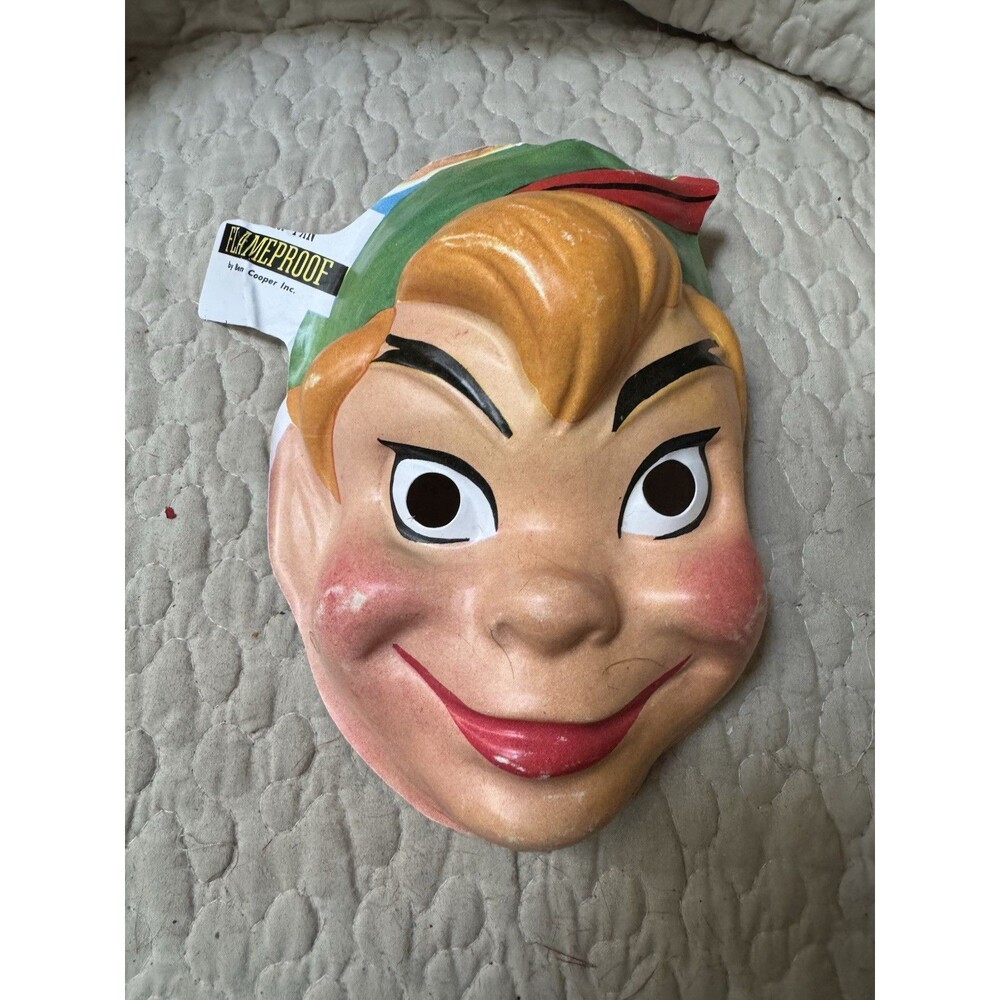 Vintage Ben Cooper Peter Pan Halloween Mask Disney Flameproof Plastic Mask RARE
